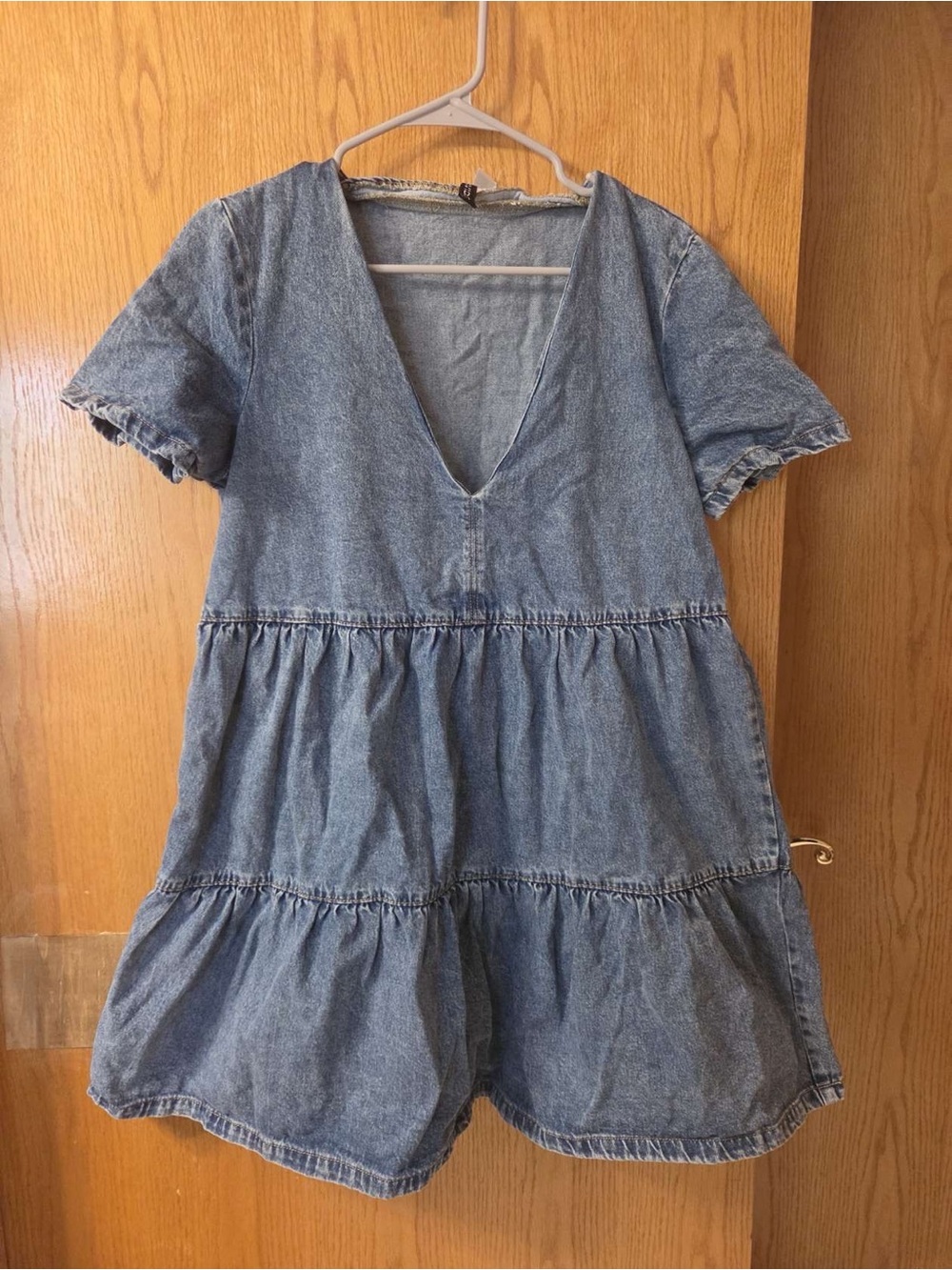 H&M Girls Blue Denim Tiered Dress with V-Neck
